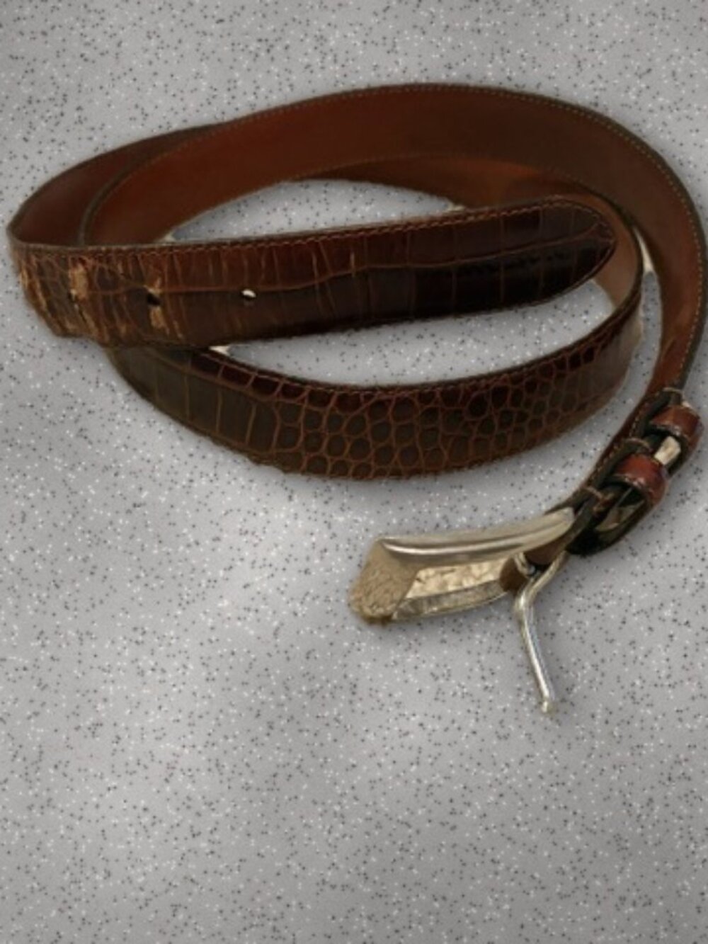Polo Ralph Lauren Brown Croc Embossed Leather Belt 42